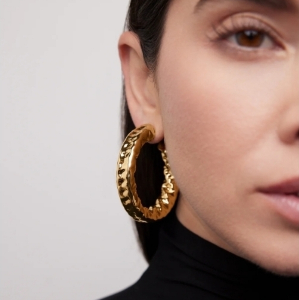 Jennifer Fisher 2" Maeve Hoops 14K Gold Posts Hollow Tubing Plated Brass